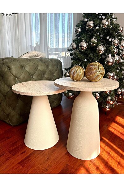 desping Bottle Modern Mantar Sehpa 2li Bohem Sehpa Çap 40cm Alüminyum Ayak Su...