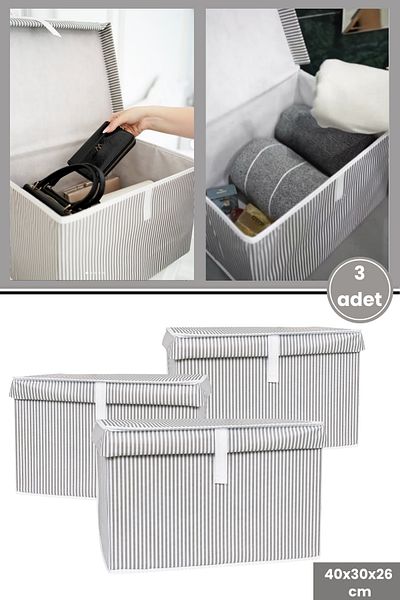 Flora Sweater Box Storage, Socks Sweater Towel Laundry Organizer Cardboard Backed (40X30X26Cm) 3 Pieces Gray