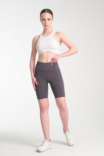 MRS.MODA Pantaloni scurți sport din țesătură coreeană de culoare antracit pentru femei