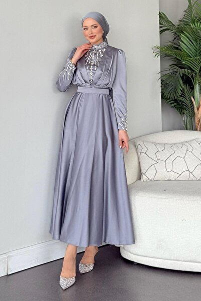 Şulemoda Giyim Βραδινό φόρεμα Gülnu Γκρι
