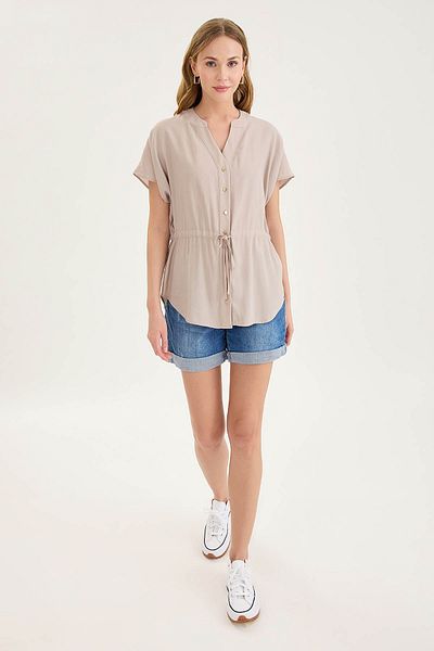 Vitrin Modal Blouse with Shirred Waist and Buttons