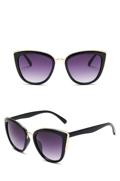 PICADİLİ Ochelari de Soare Damă Cat Eye Ramă Neagră Contur Auriu Lentile Degradé UV400 SG113