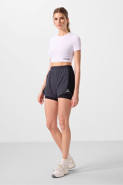 TOMMY LIFE Anthracite Hidden Pocket Zippered Standard Fit Women's Leggings Shorts - 91015
