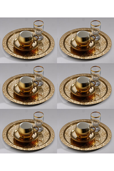 SİNİ Paslanmaz Çelik 6 Adet Yuvarlak Lüx Desenli Gold Ad-08 Kahve, Çay Sunum ...