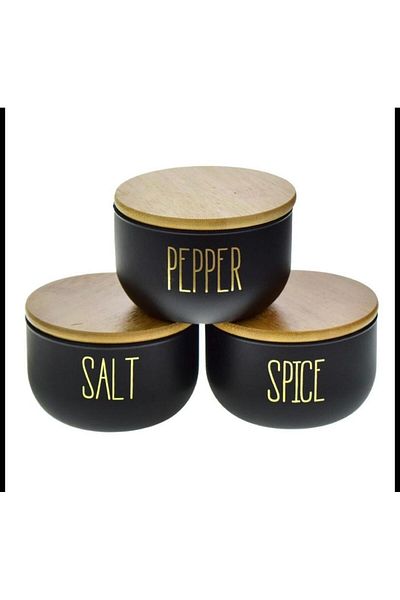 YzHome Set of 3 Glass Spice Jars Jar with Bamboo Vacuum Lid Salt-Pepper-Spice Jar 350 ml
