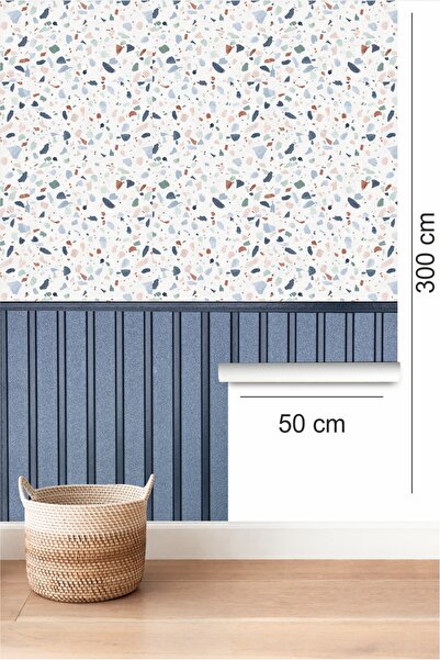 Bigaimaj Duvar Kaplama Folyosu Kendinden Yapışkanlı Ahşap Çıta ve Terrazzo Desen