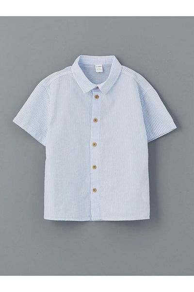 LC Waikiki Lcw Kids Blue Striped 100% Cotton Boys' Shirt and Shorts Set of 2