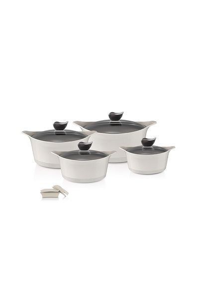 NEOFLAM Eni Made up of 8 Piece Cookware Set, Beige. Capacity 18cm - 22cm - 26cm - 30cm