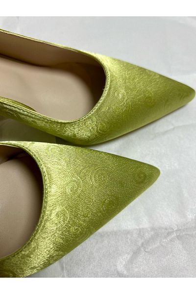 Satenora Pantofi cu toc din satin verde cu model Powerpuff