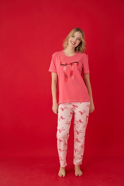 Lavint Homewear Ribbon Patterned Cotton Lycra Pajama Set