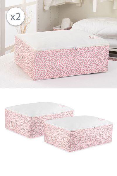 REKHOME Set of 2 Powder Home Sweet Home Printed Large Size under Base Sofa Bed Pillow Quilt Sweater Clothes Bag