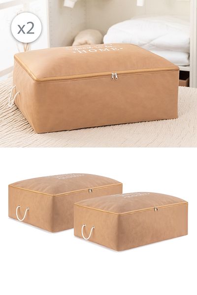 REKHOME Set of 2 Beige Large Size under Bed Sofa Bed Type Pillow Quilt Sweater Organizer Clothing Storage 62X46X22
