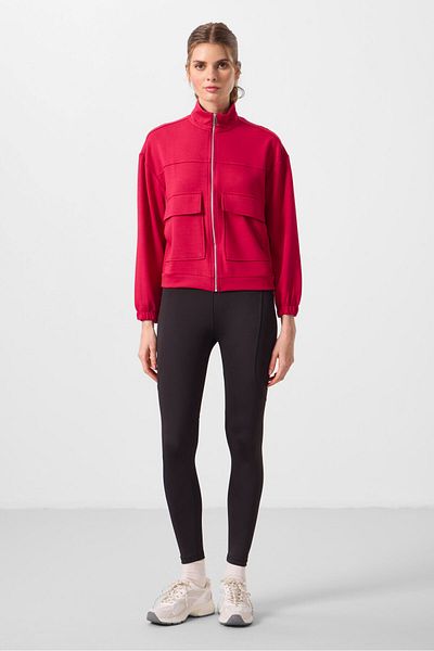 TOMMY LIFE Red Soft Stand Collar Oversize Crop Top Feminist Sweatshirt – 97301