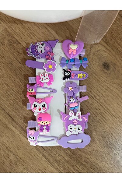 Luxmon Cataramă pentru fetiță cu figurine mixte de 14 piese Kuromi, cu agrafă și pix