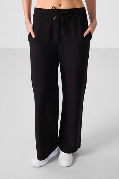 TOMMY LIFE Black Linen Wide Leg Comfortable Form Women's Palazzo Trousers - 94675