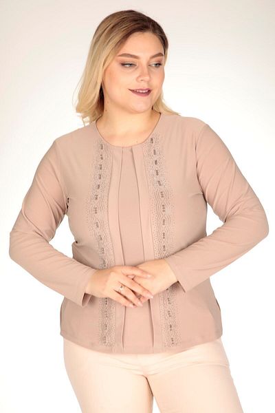 TRENDSE Mother's Blouse, Stoned Sandy Fabric Pearl βραδινό φόρεμα μπλούζα