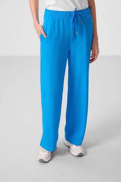 TOMMY LIFE Pantaloni Palazzo de damă, cu picioare largi, din in albastru - 94675