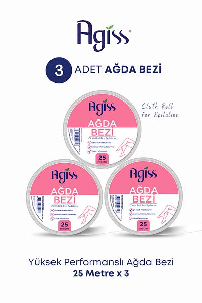 AGISS Waxing Application Cloth for All Skin 25 Meters Waxing Tape in Roll Form 3 Pieces