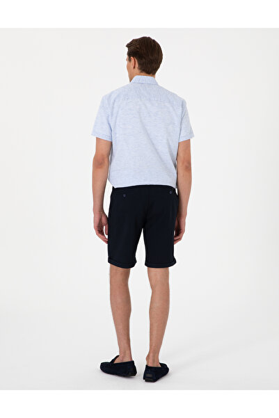 Pierre Cardin Lacivert Slim Fit Beli Lastikli Bağcıklı Dokuma Şort 50305677-VR033