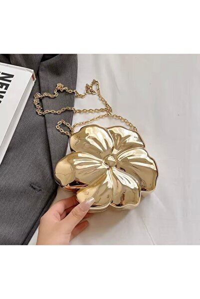 larosee Ayna Efektli Gold Çiçek Model Zincir Askılı Abiye Çanta Düğün Mezuniy...