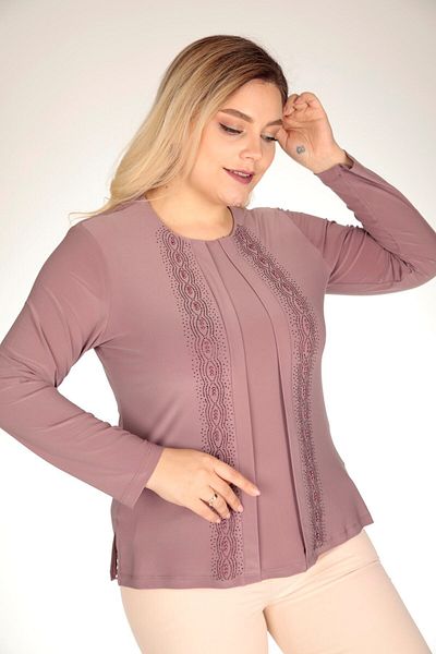 TRENDSE Mother Blouse, Stoned Sandy Fabric Pearl Βραδινό Φόρεμα Μπλούζα