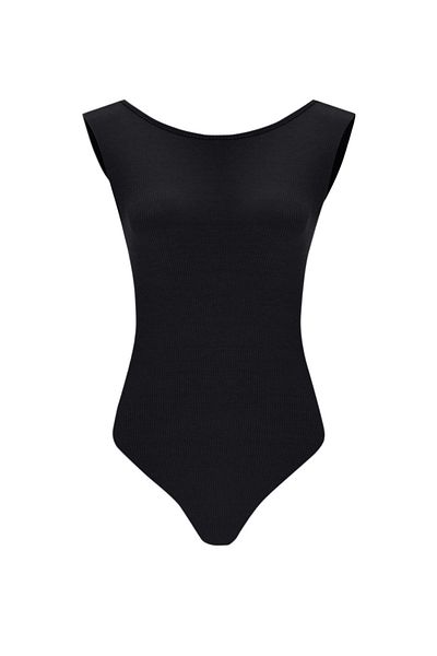 La Sarta Camolă fără mâneci decoltată la spate Body negru cu închidere cu capse
