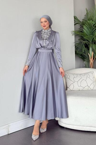 Şulemoda Giyim Βραδινό φόρεμα Gülnu Γκρι