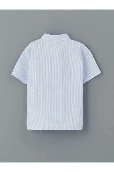 LC Waikiki Lcw Kids Blue Striped 100% Cotton Boys' Shirt and Shorts 2-Piece