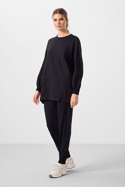 TOMMY LIFE Μαύρο O Neck Basic Oversize Γυναικεία αθλητική φόρμα τουνίκ - 95347