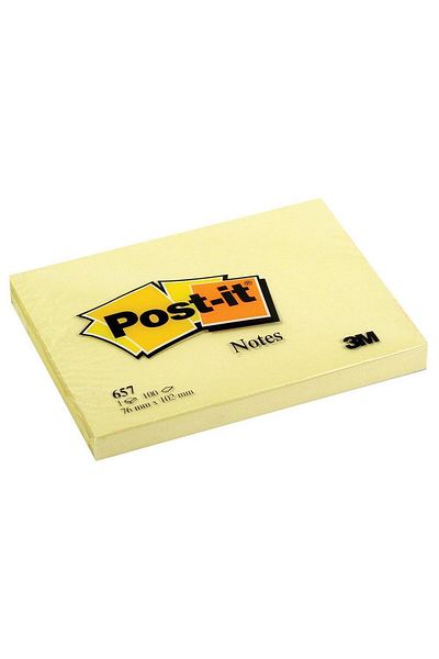 Post-it 3M 657 ورق ملاحظات لاصق 76 × 102 مم 100 ورقة - أصفر