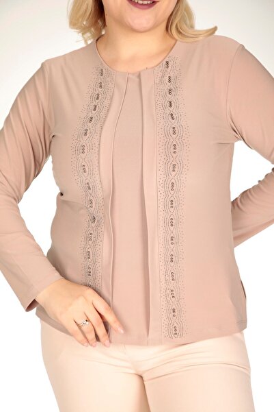 TRENDSE Mother Blouse, Stoned Sandy Fabric Pearl Evening Dress Blouse