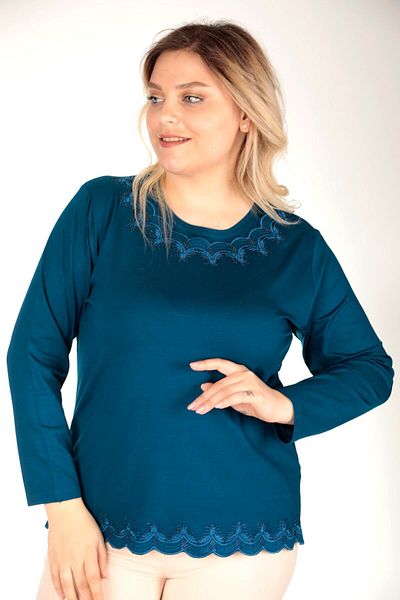 TRENDSE Bluză pentru mama marimi mari, țesătură viscoză, bumbac, broderie, cu pietre