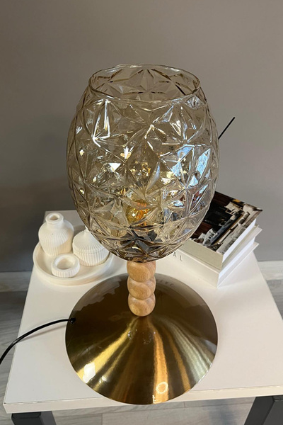 Bamyum Veltro Cam Bal Rengi Üç Boncuk Masa Lambası Dekoratif Masaüstü Aydınla...