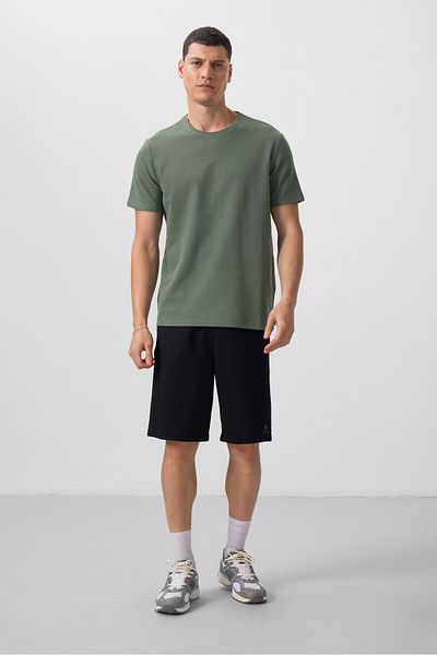 TOMMY LIFE Ανδρικό T-Shirt Comfortable Form Basic με υφή πράσινης επιφάνειας - 88436