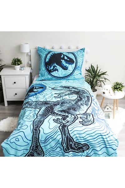JURASSIC WORLD Set lenjerie de pat, Husa pilota, 140x200 cm, husa perna, 70x90 cm, Multicolor, Jurassic World