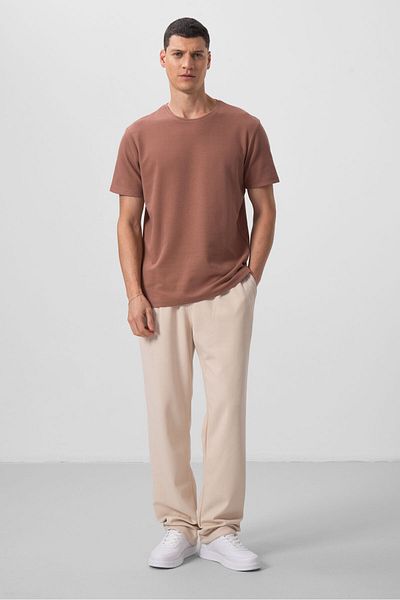 TOMMY LIFE Ανδρικό T-Shirt με άνετη φόρμα με υφή καφέ επιφάνειας - 88436