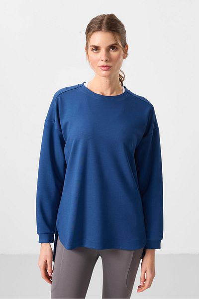 TOMMY LIFE Parlament Soft Textured O Neck Comfortable Form Women's Tunic Sweatshirt - 97305