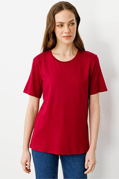 Desen Triko Жіноча футболка з круглим вирізом Basic Penye, вишнева