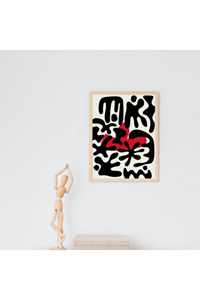 PRYDESIGN Set de 3 picturi de perete roșu negru înrămatate într-o ramă