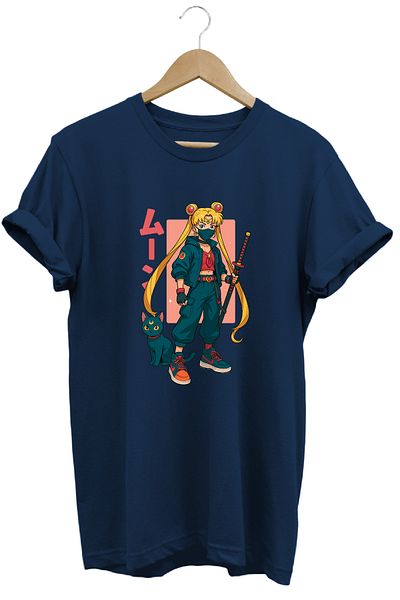 remonz Anime Sailor Moon Usagi Katana Γυναικείο μπλουζάκι με στάμπα 100% βαμβάκι με κανονική εφαρμογή Crewneck