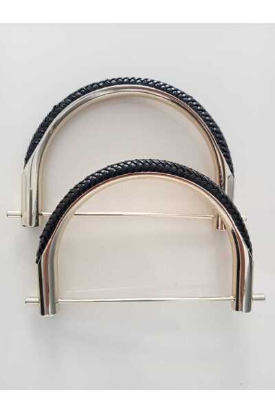 hobi duragı مقبض حقيبة بمظهر جلدي أسود فوق معدن ذهبي