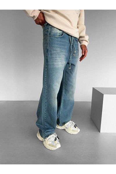 ablukaonline Ανδρικό τζιν παντελόνι σκούρο μπλε Super Baggy με ζώνη
