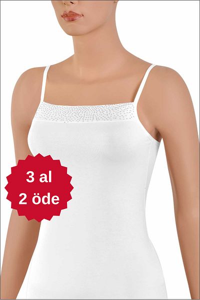 NİSYVE Viscose Women's Tank Top with Stone Detail - Strappy