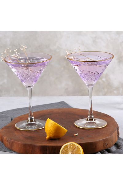 ADAMODART Gilded Decorated Martini Cocktail Glass & Goblet Set of 2 - Lilac