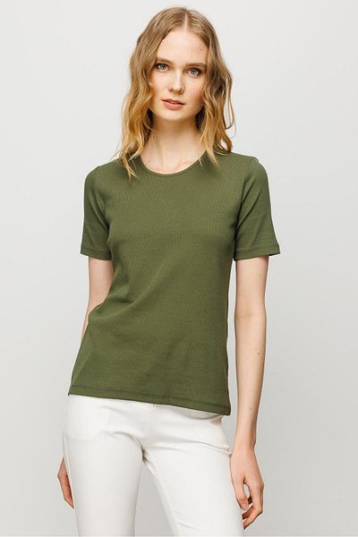 Desen Triko Tricou de damă cu mânecă scurtă, bumbac, cu decolteu scurt, camisole, kaki