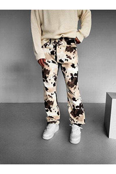 ablukaonline Men's Baggy Fit Patterned Trousers Beige