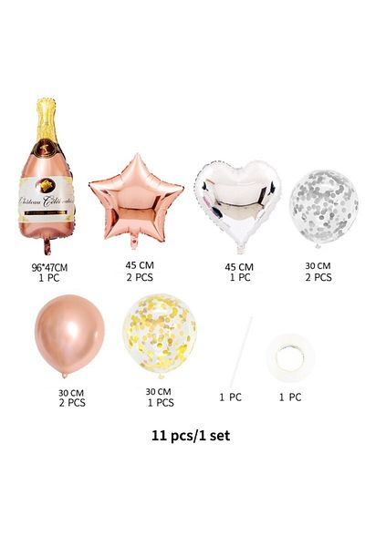 Flippy Baloane GIRL PARTY, Set 9 buc, Figurina Sticla de Sampanie Baloane Party, Bat si Adeziv Incluse, Roz