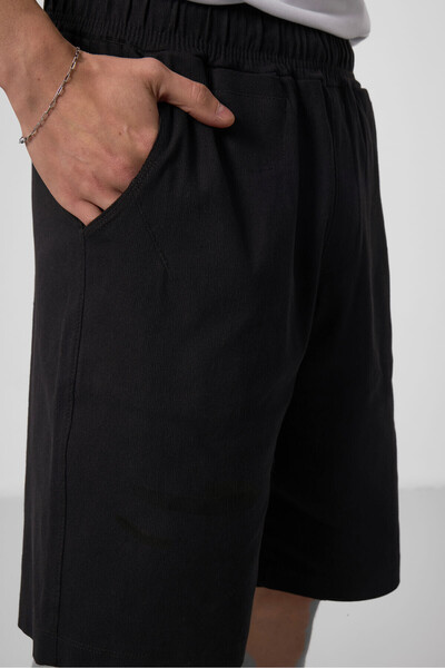 TOMMY LIFE Μαύρο ανδρικό σορτς Chino με υφαντό ελαφρύ, ελαστικό, κανονική εφαρμογή - 81290