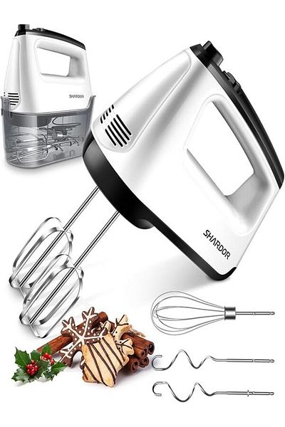 SHARDOR 400W Electric Hand Mixer, 6 Speeds with Turbo Button, Snap-On Storage Case.