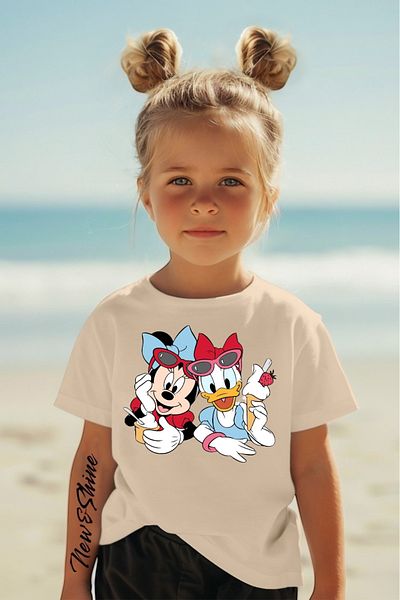 New Shine Minnie Mouse and Dai̇sy Duck Best Friends Printed Oversized Children's T-Shirt